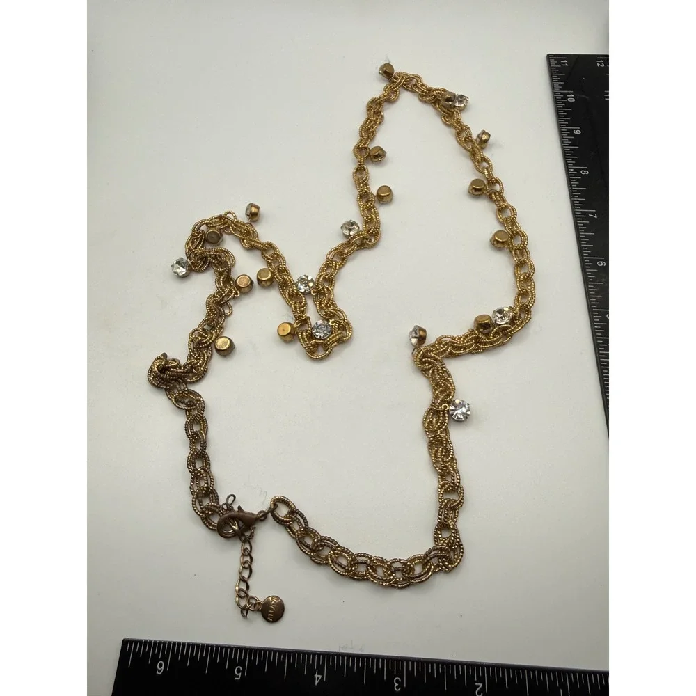 Alfani Gold Tone Multi Strand Woven Chain Rhinestone Accent Long‎ Necklace 36in